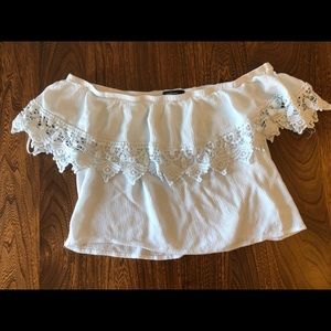 White off the shoulder crop top brand Ambiance